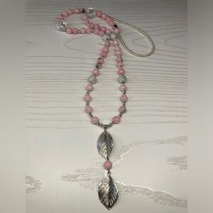 ✨Handmade Beaded Necklace with Blossom Jasper & Leaf Pendant
